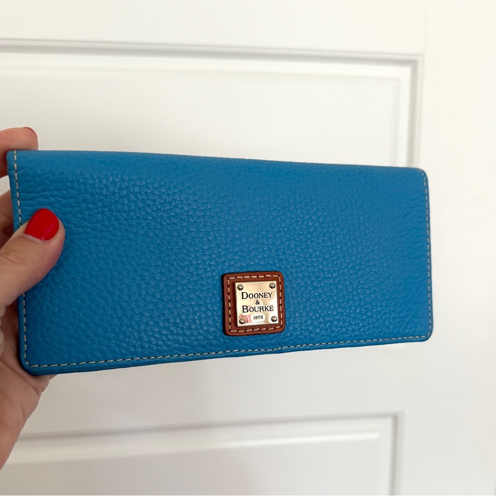 Dooney & Bourke Pebble Grain Slim Wallet Blue Leather